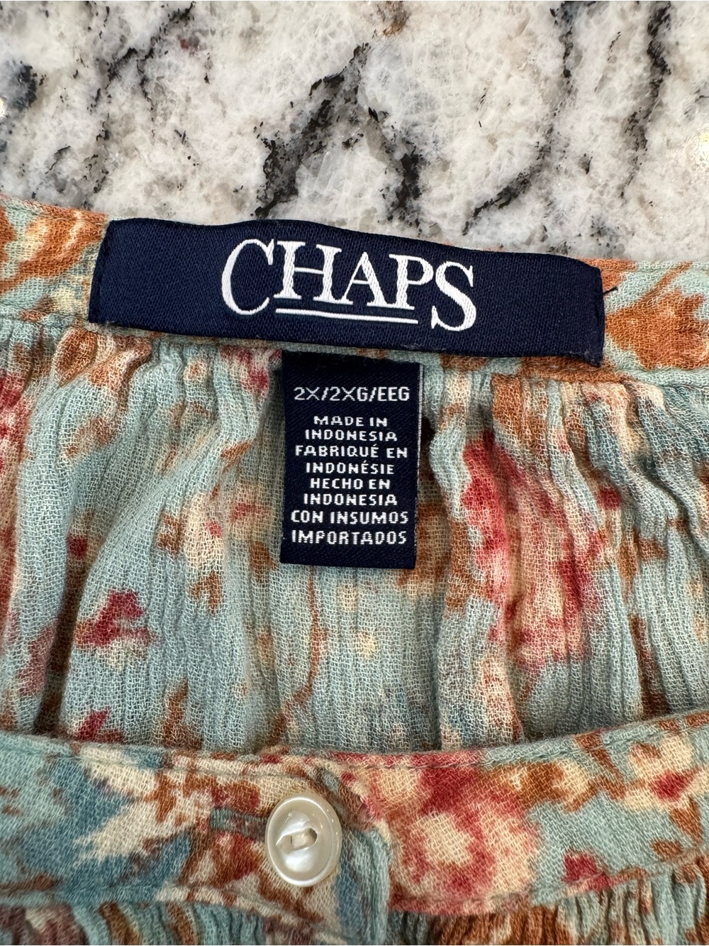 CHAPS Floral Boho Peasant Tunic Blouse Size 2X Blue Pink Cotton Viscose - Picture 10 of 11